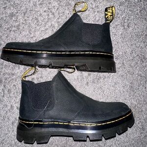 Dr. Martens Black Ankle Boots with Yellow Accents